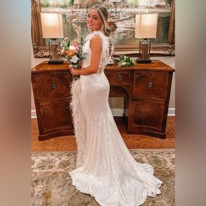 Jovani Cream Fitted Sequin Prom Dress